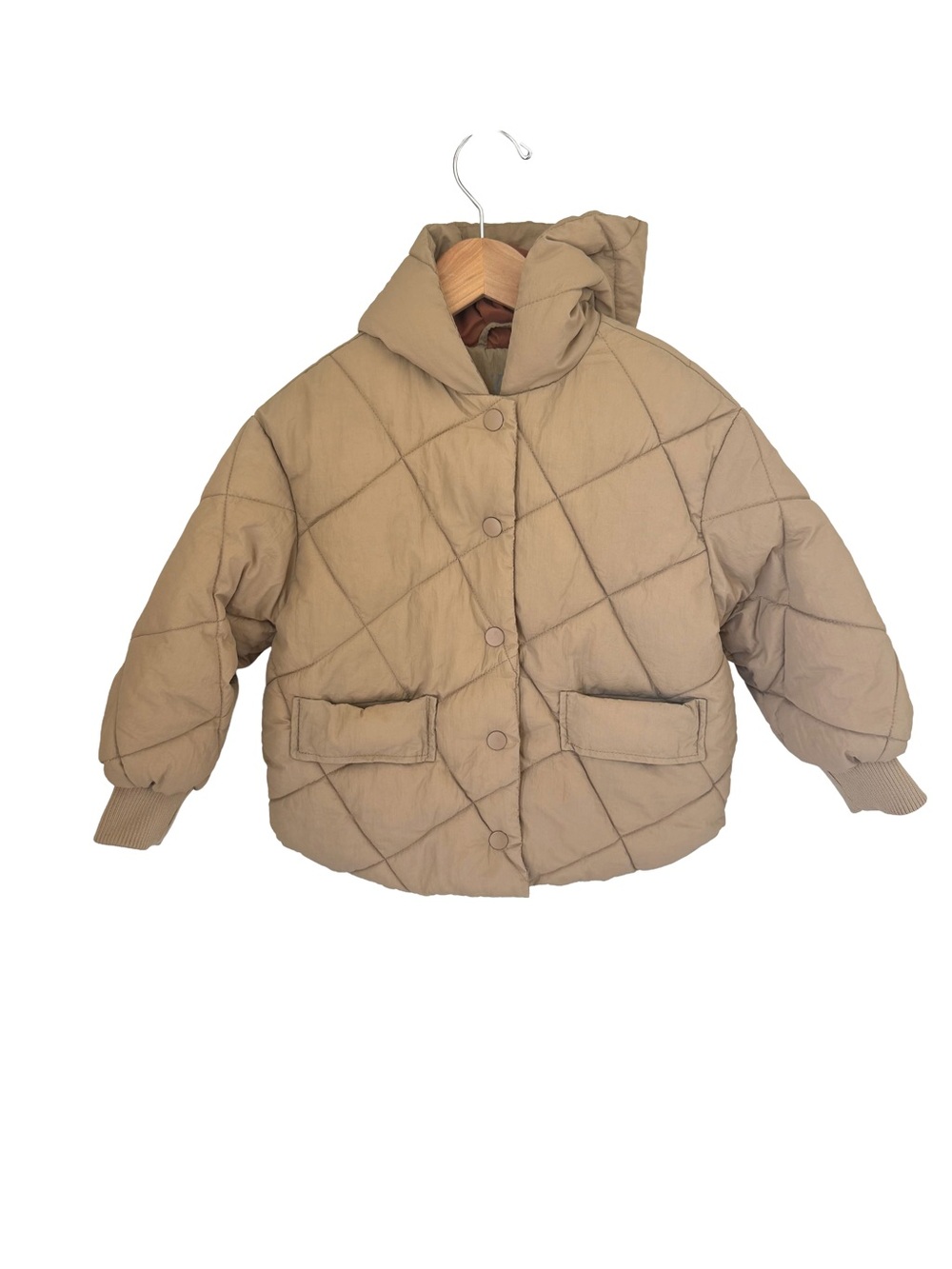 Zara Beige Quilted Hooded Puffer Jacket for Kids size 3/4 years